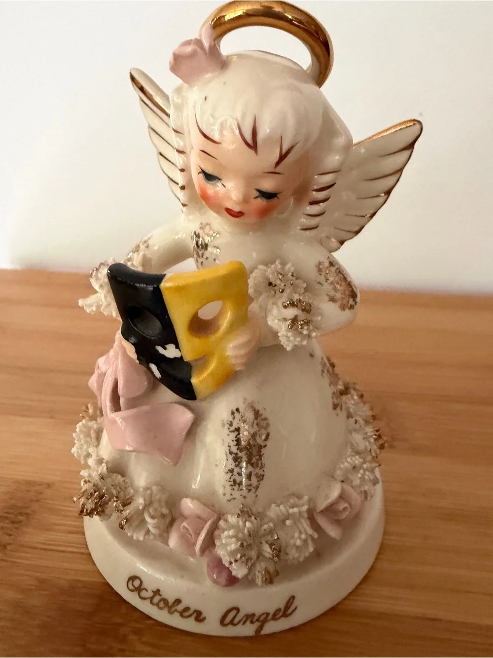 Vintage Napco October Angel Figurine. White & Pink Made in Japan MCM 50s